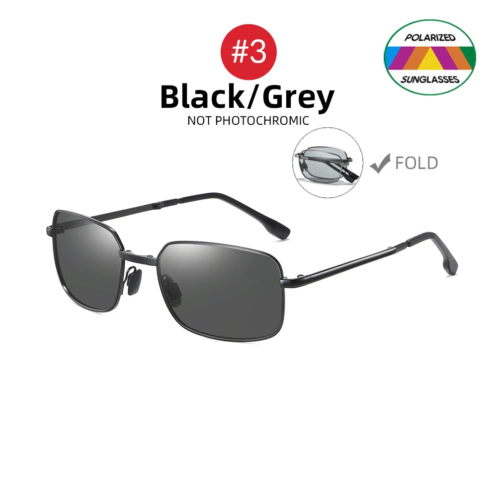 Men's Folding Photochromic Sunglasses with Polarized Lenses - Rectangle Metal Design for Summer 2026 Trends