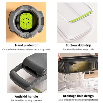 12-in-1 Multifunctional Vegetable Slicer and Shredder with Basket - Green and Black Fruit and Potato Chopper and Carrot Grater