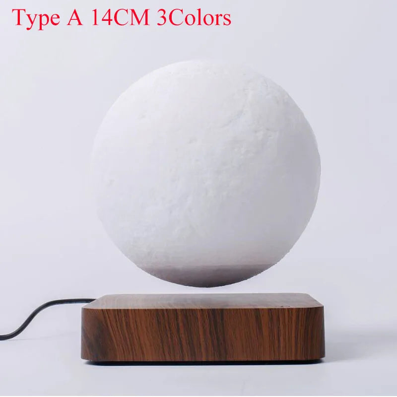 ZK30 Floating 3D Printed LED Moon Lamp with Wooden Base and Magnetic Suspension - Three Color Options