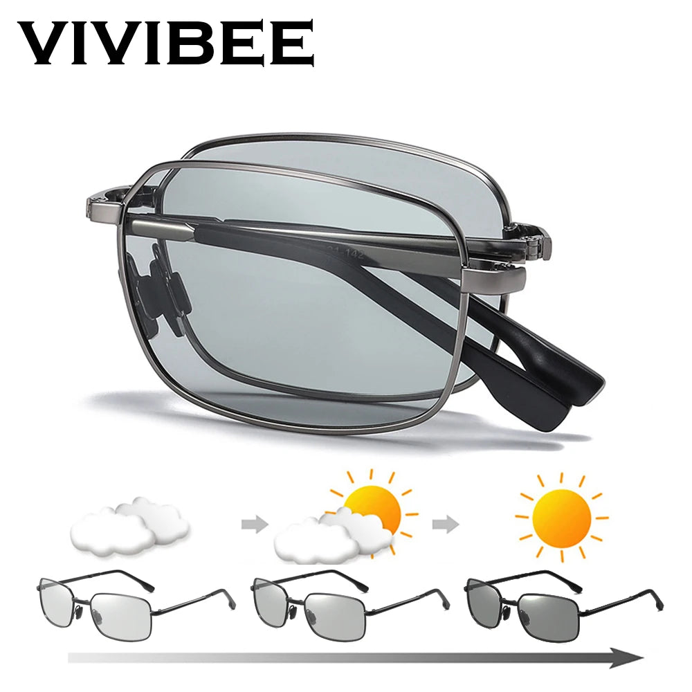 Men's Folding Photochromic Sunglasses with Polarized Lenses - Rectangle Metal Design for Summer 2026 Trends