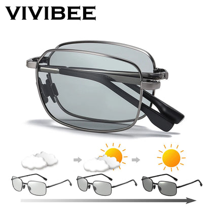 Men's Folding Photochromic Sunglasses with Polarized Lenses - Rectangle Metal Design for Summer 2026 Trends