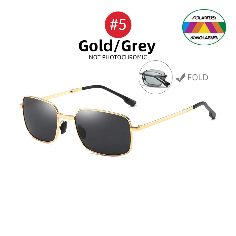 Men's Folding Photochromic Sunglasses with Polarized Lenses - Rectangle Metal Design for Summer 2026 Trends