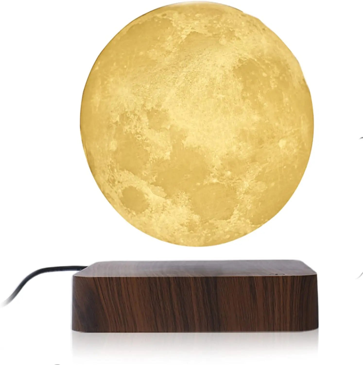 ZK30 Floating 3D Printed LED Moon Lamp with Wooden Base and Magnetic Suspension - Three Color Options