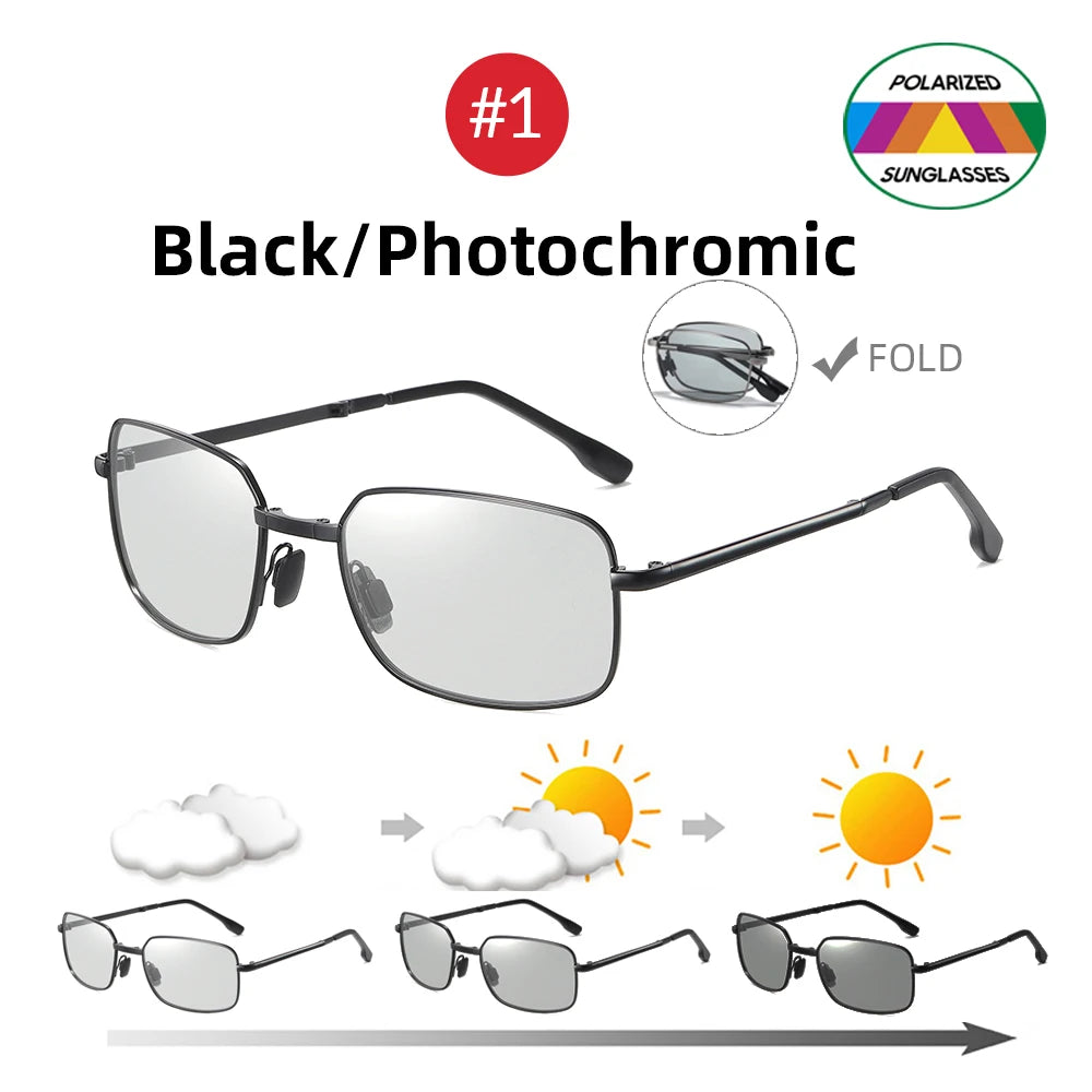 Men's Folding Photochromic Sunglasses with Polarized Lenses - Rectangle Metal Design for Summer 2026 Trends