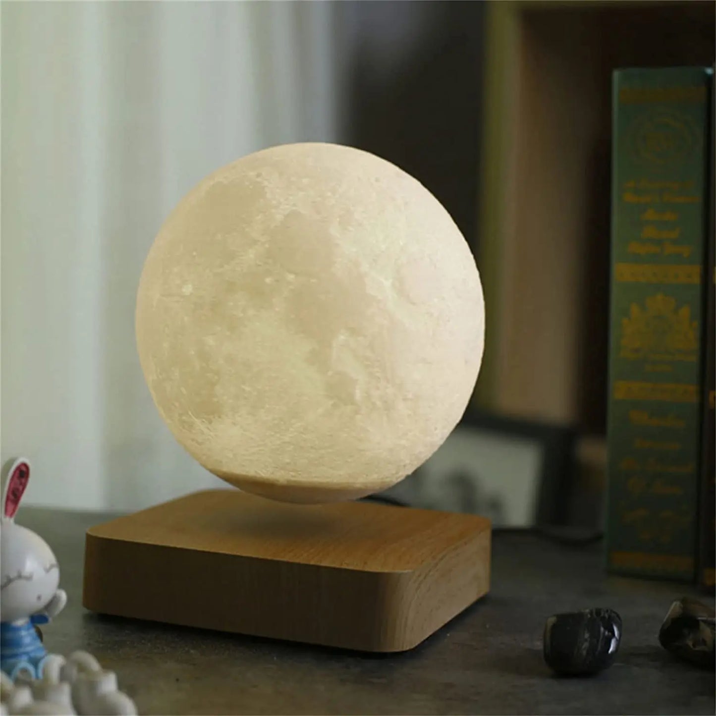ZK30 Floating 3D Printed LED Moon Lamp with Wooden Base and Magnetic Suspension - Three Color Options
