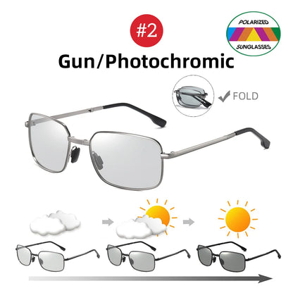 Men's Folding Photochromic Sunglasses with Polarized Lenses - Rectangle Metal Design for Summer 2026 Trends