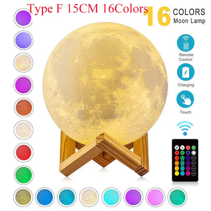 ZK30 Floating 3D Printed LED Moon Lamp with Wooden Base and Magnetic Suspension - Three Color Options