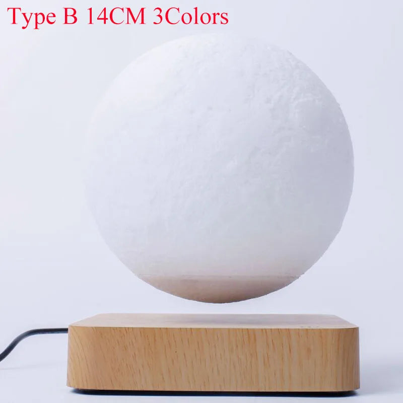 ZK30 Floating 3D Printed LED Moon Lamp with Wooden Base and Magnetic Suspension - Three Color Options