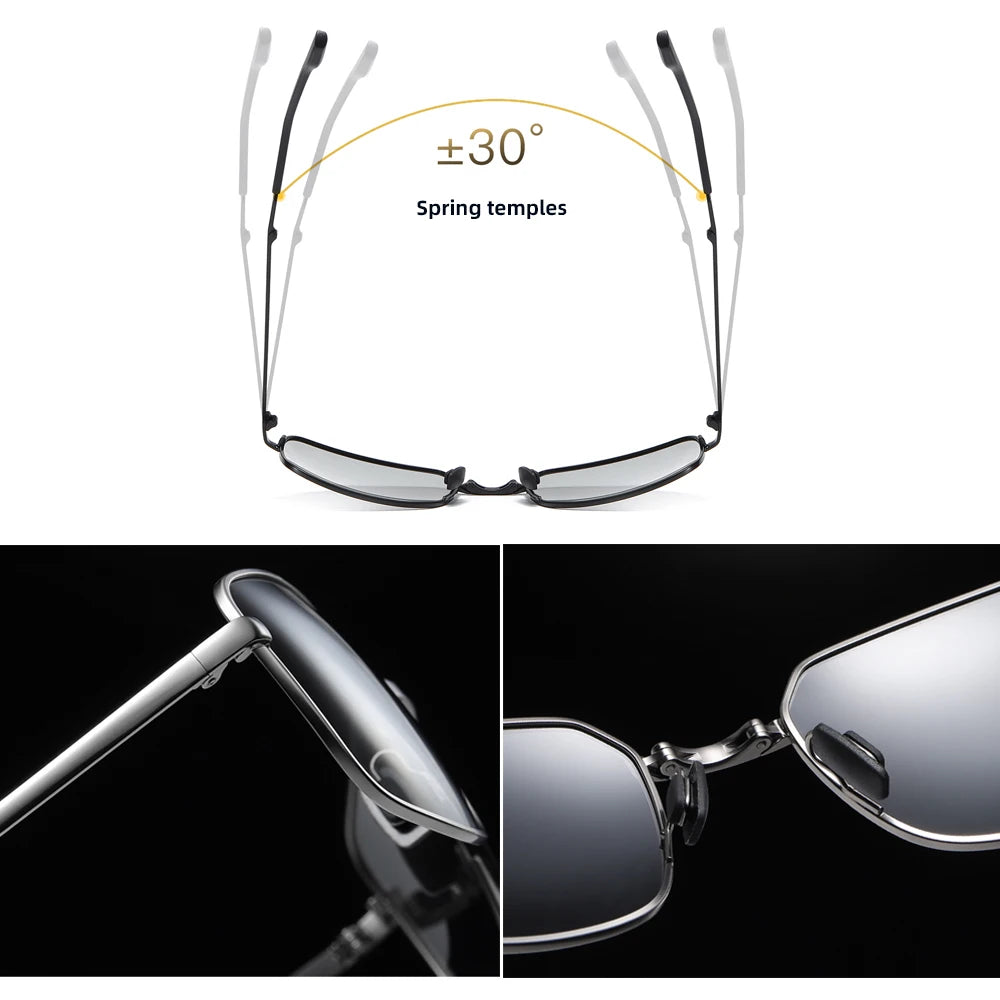 Men's Folding Photochromic Sunglasses with Polarized Lenses - Rectangle Metal Design for Summer 2026 Trends