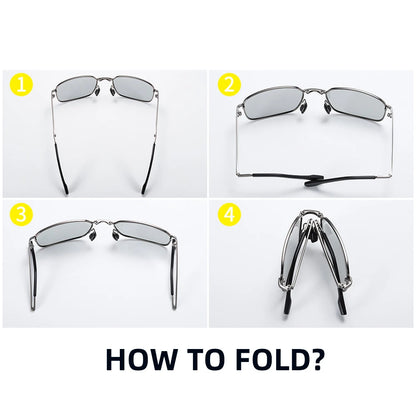 Men's Folding Photochromic Sunglasses with Polarized Lenses - Rectangle Metal Design for Summer 2026 Trends