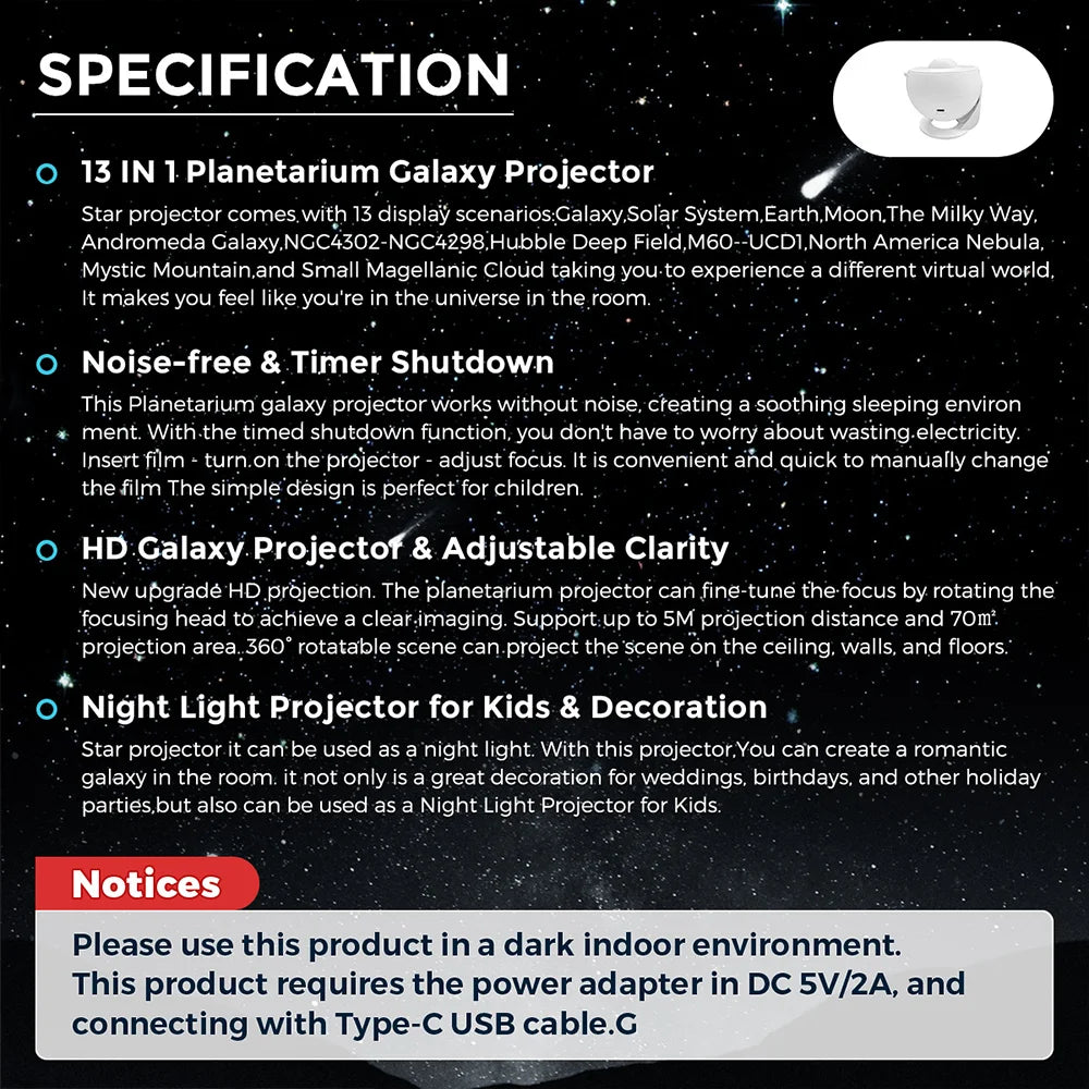 HD Starry Sky Galaxy Projection Lamp - LED Planetarium Night Light for Bedroom and Special Occasions