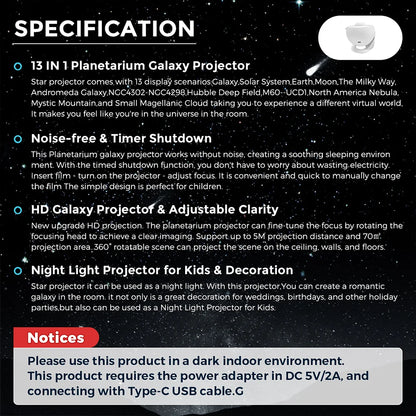 HD Starry Sky Galaxy Projection Lamp - LED Planetarium Night Light for Bedroom and Special Occasions