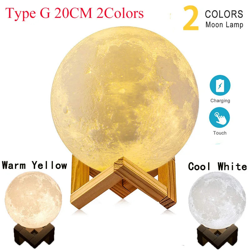 ZK30 Floating 3D Printed LED Moon Lamp with Wooden Base and Magnetic Suspension - Three Color Options