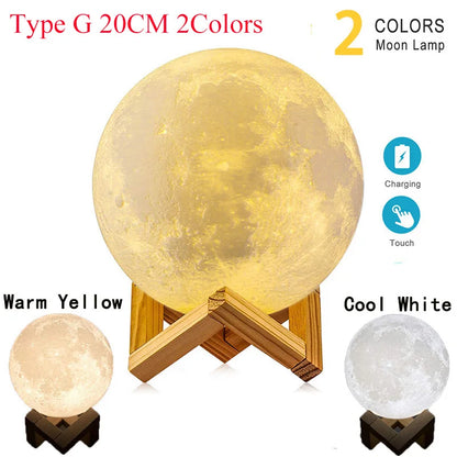 ZK30 Floating 3D Printed LED Moon Lamp with Wooden Base and Magnetic Suspension - Three Color Options