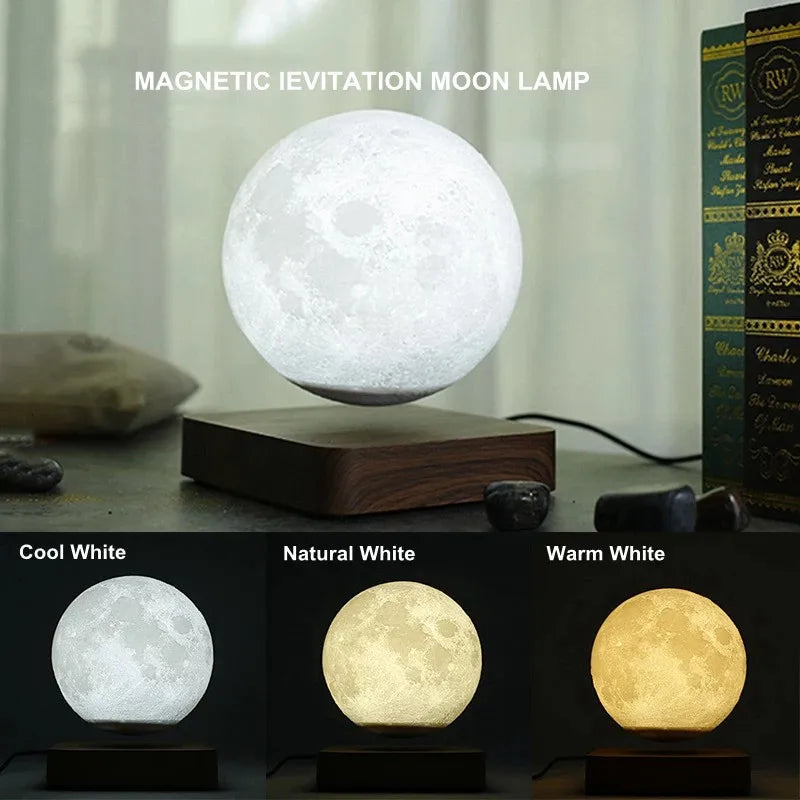 ZK30 Floating 3D Printed LED Moon Lamp with Wooden Base and Magnetic Suspension - Three Color Options