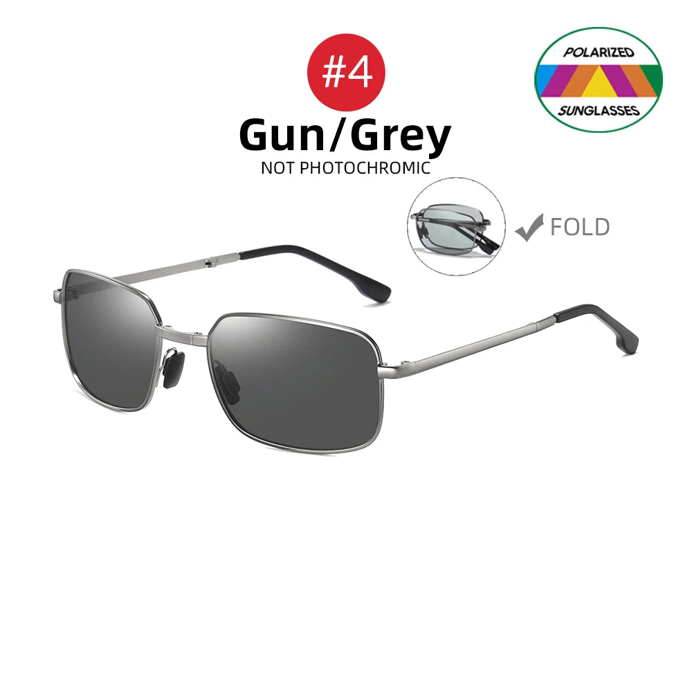 Men's Folding Photochromic Sunglasses with Polarized Lenses - Rectangle Metal Design for Summer 2026 Trends