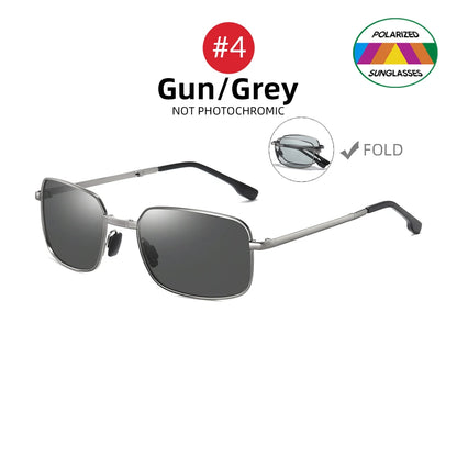 Men's Folding Photochromic Sunglasses with Polarized Lenses - Rectangle Metal Design for Summer 2026 Trends